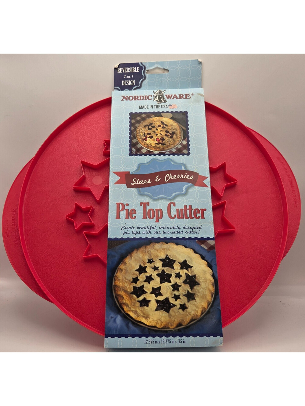 Nordic Ware Pie Top Cutter Stars Cherries Reversible Baking USA New